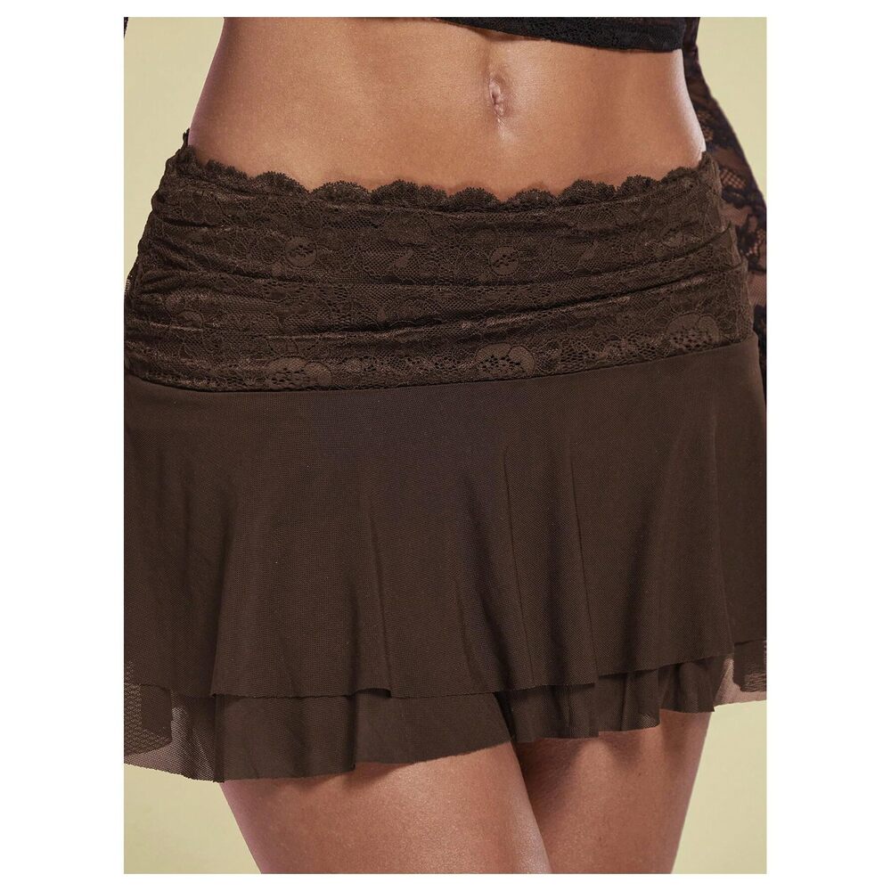 2789 Lace Mesh Y2k Going Out Skirts Layered Ruched Ruffle Low Waist Mini View 4